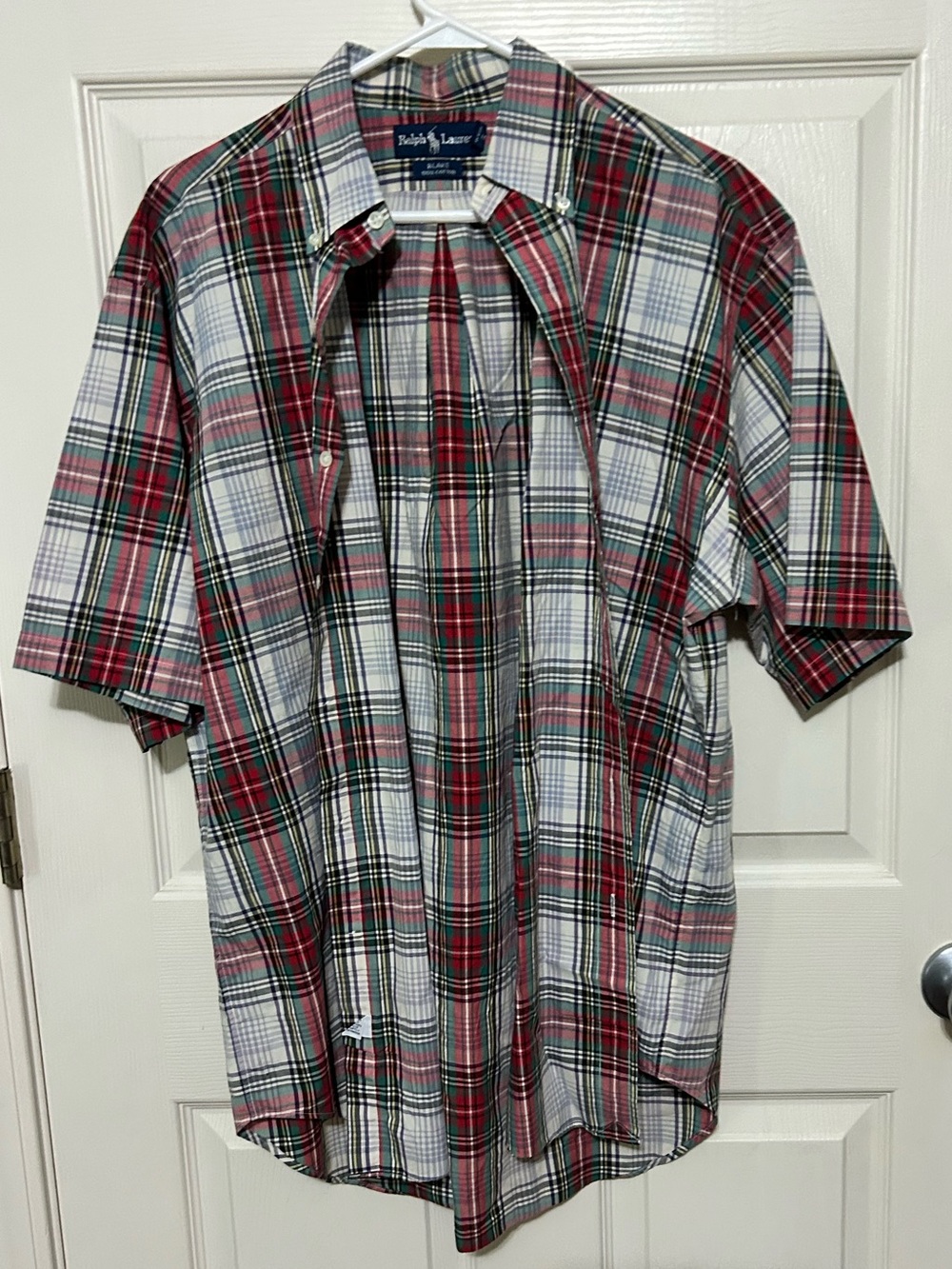 Ralph Lauren Red, White & Green Plaid Short-Sleeve Button-Down